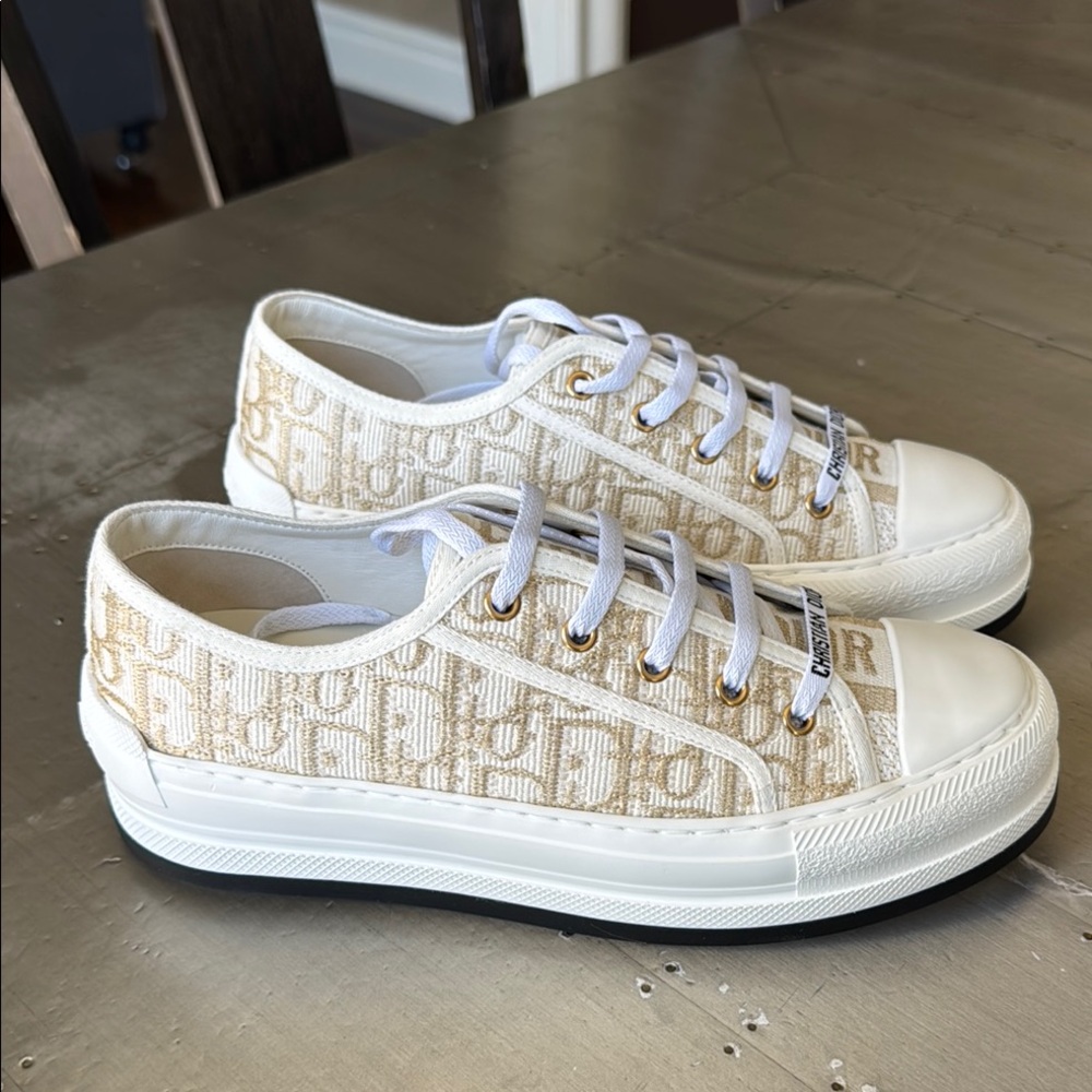 Christian Dior platform gold metallic logo sneaker trainers flats sz 39 with box - Picture 1 of 10